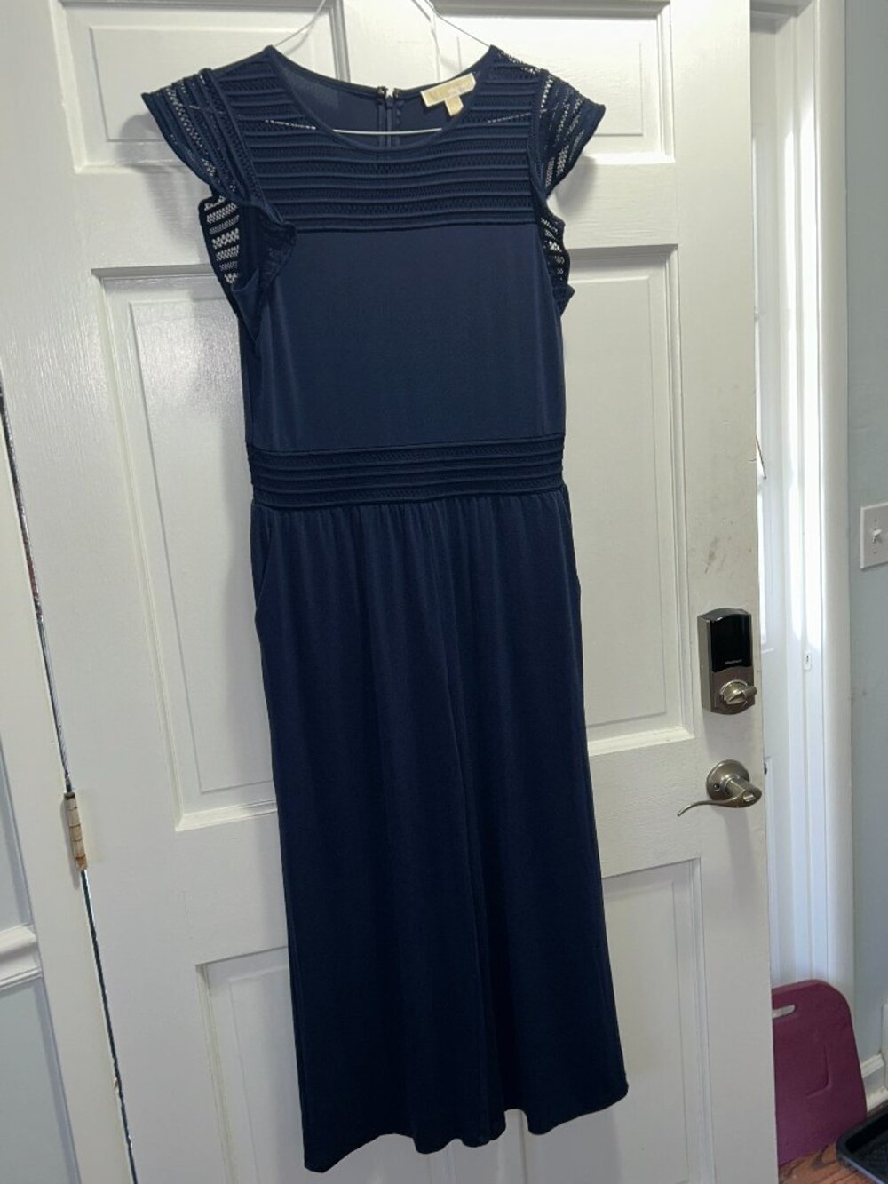 Michael Kors Navy Mesh Trimmed Jumpsuit Size L